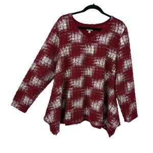 Niche Nilgun Derman XL Boucle Knit Tunic Red Silver Sequin Pullover Lagenlook